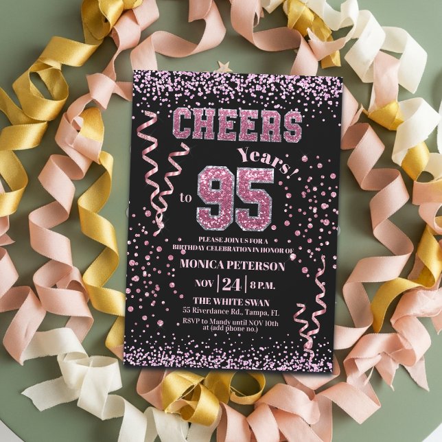 Rosa glitterrhinstenar 95-årsfest  inbjudningar (Skapare uppladdad)