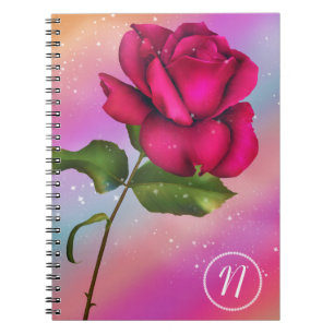 Rosa Glitterros Regnbåge Pastell Blommig Anteckningsbok