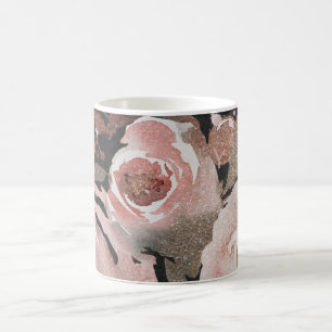 Rosa glitterrosor mörka blommor glamour elegant kaffemugg