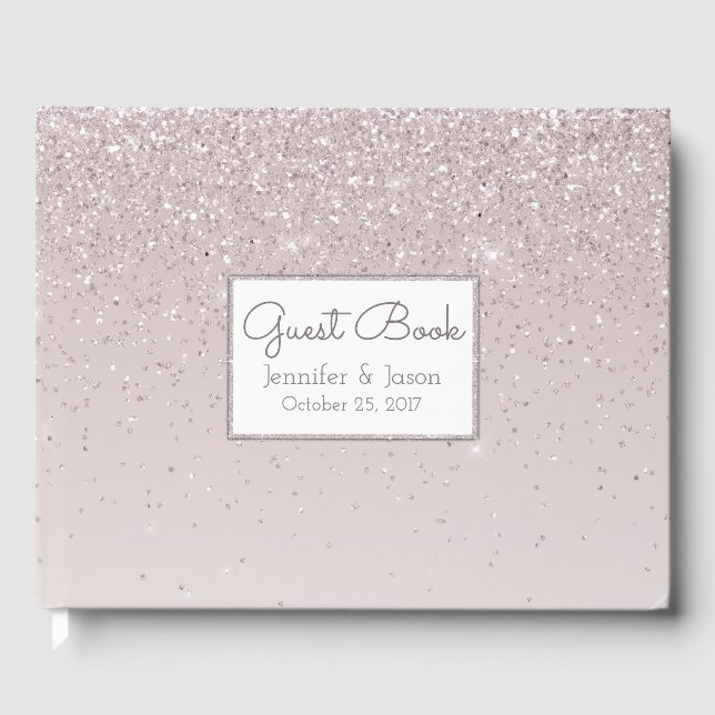 Rosa  Glittery Bröllop Guest Bok (Framsida)