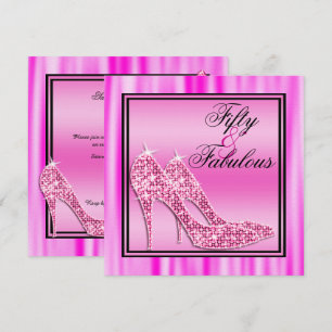Rosa Glittery Stilettos & Music Fabulous 50 Inbjudningar