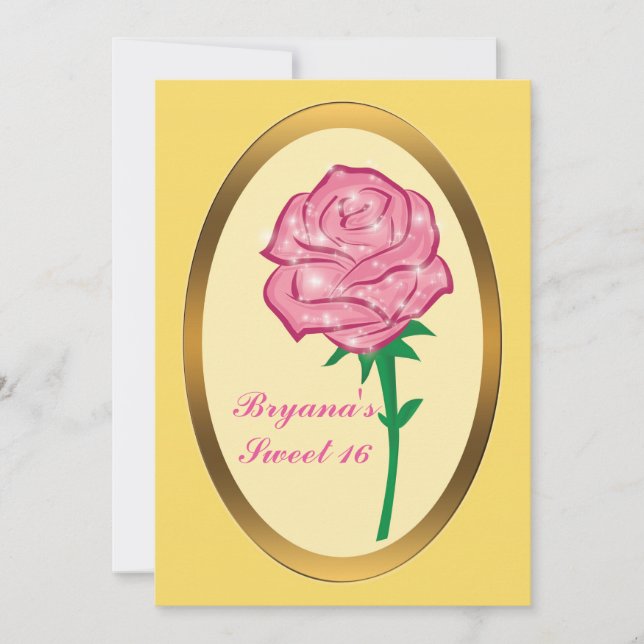 Rosa Glittrande Förtrollad Ros Elegant Fest Inbjudningar (Framsida)