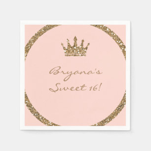 Rosa glittrande guld glitter Sweet 16 prinsessans Pappersservett