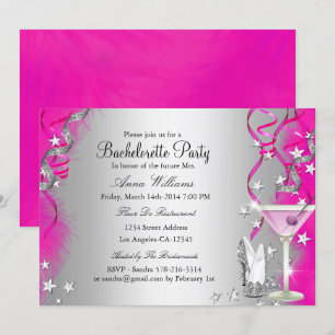 Rosa glittrande klackar & cocktail möhippa inbjudningar
