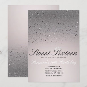 Rosa Glittrande Krona Sweet 16 Festlig Party Inbjudningar