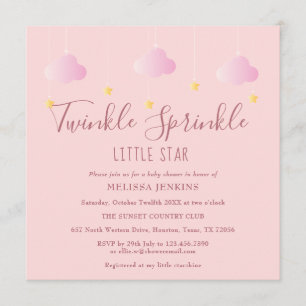 Rosa glittrande stänk lilla stjärna baby shower inbjudningar