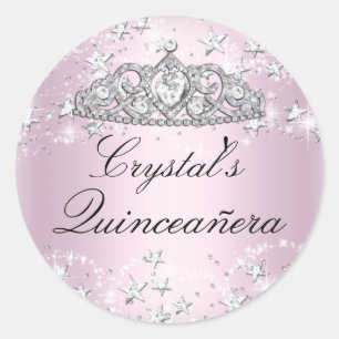 Rosa glittrande tiara stjärnor Quinceanera dekal Runt Klistermärke