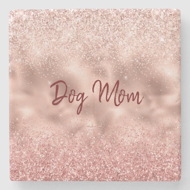 Rosa Glittrig Glitter Hundmamma Stenunderlägg (Framsidan)