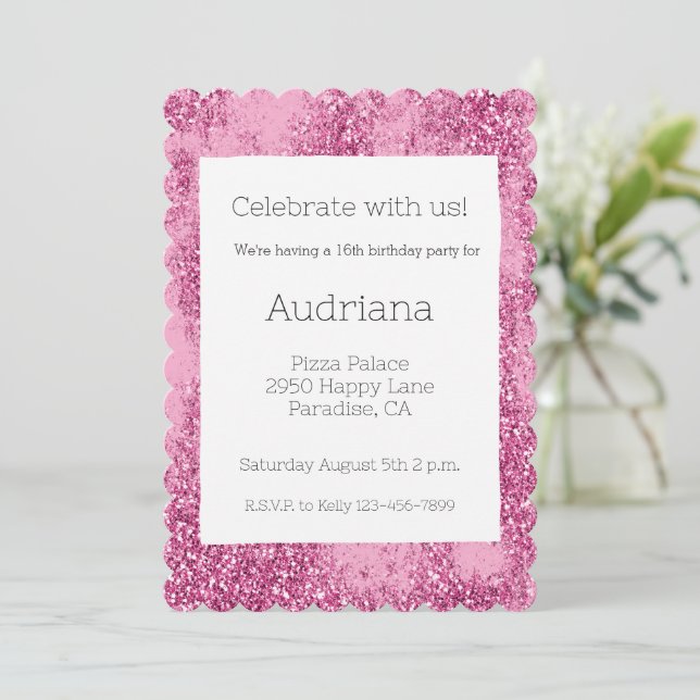 Rosa Glitz Glitter Gnistra 16:e födelsedagen Inbjudningar (Stående Fram)