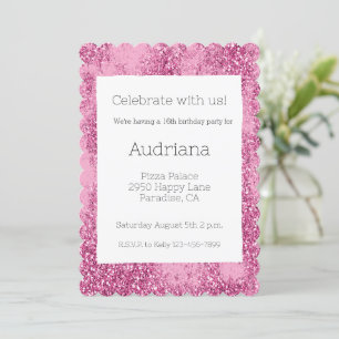 Rosa Glitz Glitter Gnistra 16:e födelsedagen Inbjudningar