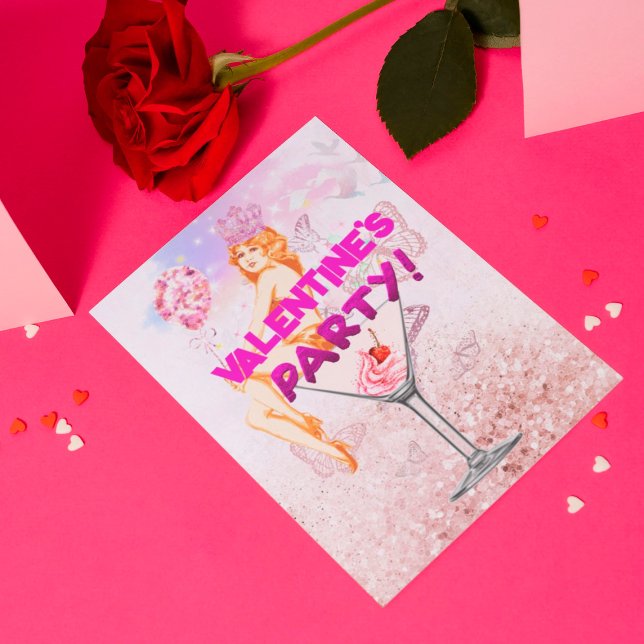 Rosa Glitzy Glamora Alla hjärtans dag Party Inbjud Kort (Skapare uppladdad)