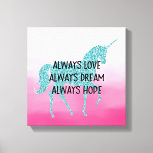 Rosa Glitzy Glitter Aqua Unicorn Canvastryck