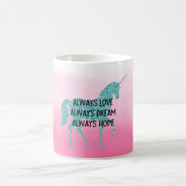 Rosa Glitzy Glitter Aqua Unicorn Dream Kaffemugg