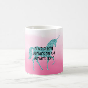 Rosa Glitzy Glitter Aqua Unicorn Dream Kaffemugg
