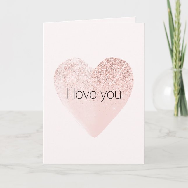  Rosa Glitzy Glitter Heart Watercolor Kort (Framsida)