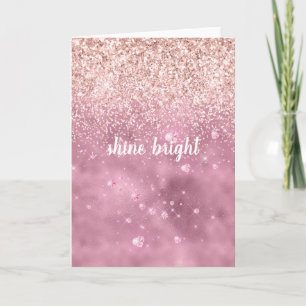 Rosa Glitzy Glitter Hearts Kort