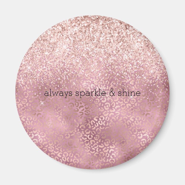 Rosa Glitzy Glitter Leopard Print Magnet (Framsidan)
