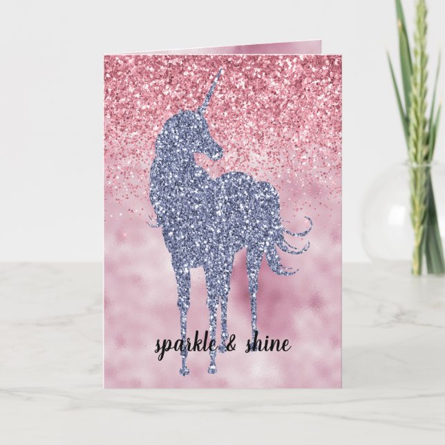 Rosa Glitzy Glitter Lila Unicorn Anteckningskort (Framsida)
