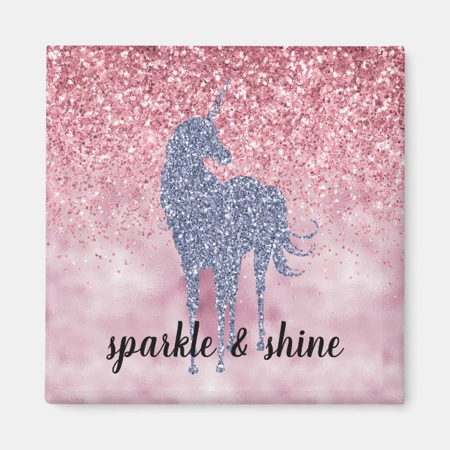 Rosa Glitzy Glitter Lila Unicorn Magnet (Framsidan)