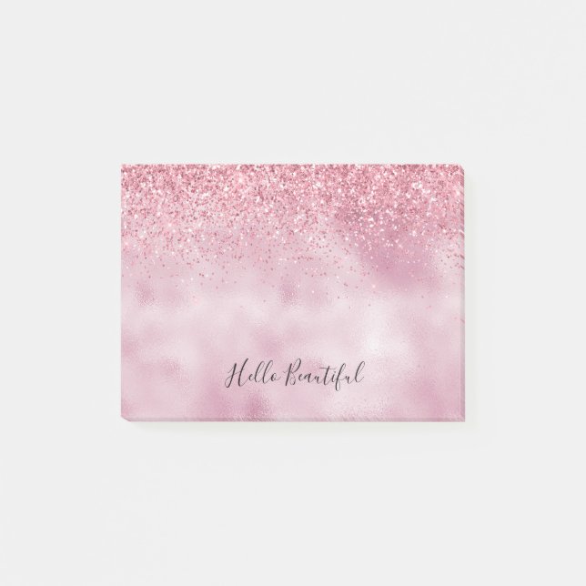 Rosa Glitzy Glitter Post-it Block (Framsida)