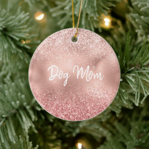 Rosa Glitzy Gnistra Glitter Hund Mamma Julgransprydnad Keramik