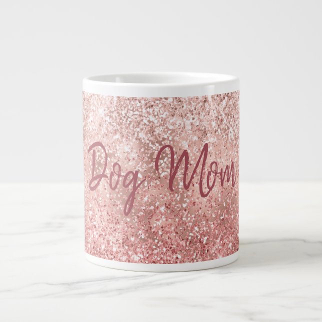 Rosa Glitzy Gnistra Glitter Hund Mamma Jumbo Mugg (Framsidan)