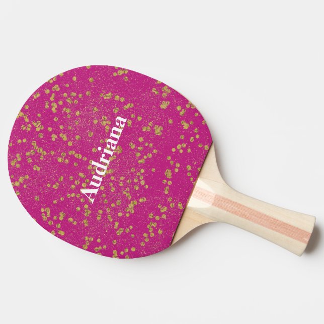 Rosa Glitzy Guld Gnistra  Confetti Dots Pingisracket (Sidan)