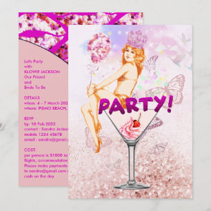 Rosa Glitzy Sequence Glamora Bachelorette Party Inbjudningar