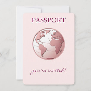 Rosa Globet Pass Resa Bebis Shower Inbjudningar