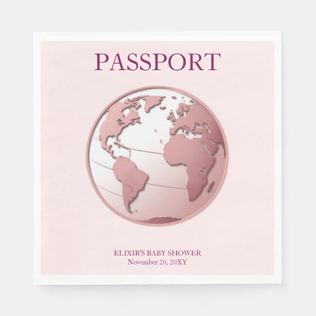 Rosa Globet Pass Resa Bebis Shower Pappersservett (Framsidan)