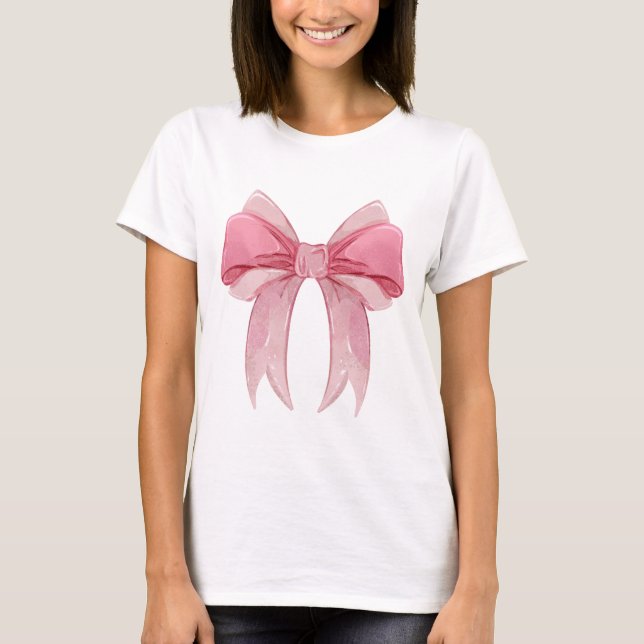 Rosa Glossy Ribbon Bow Coquette T-Shirt (Framsida)