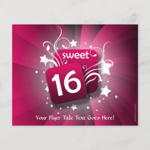 Rosa Glowing Swirls and Stars Sweet 16 Flygblad