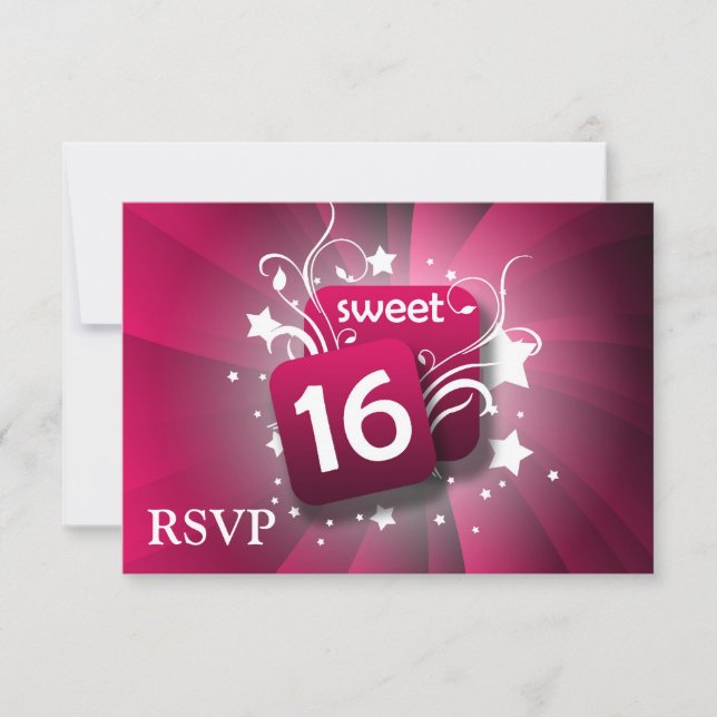 Rosa Glowing Swirls and Stars Sweet 16 OSA Kort (Framsida)