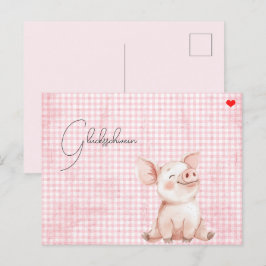 rosa Glücksschwein-Karte Postcard Postkarte Vykort