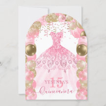 Rosa Gnistra Dress Quinceañera Balloon-inbjudan