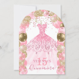Rosa Gnistra Dress Quinceañera Balloon-inbjudan Inbjudningar