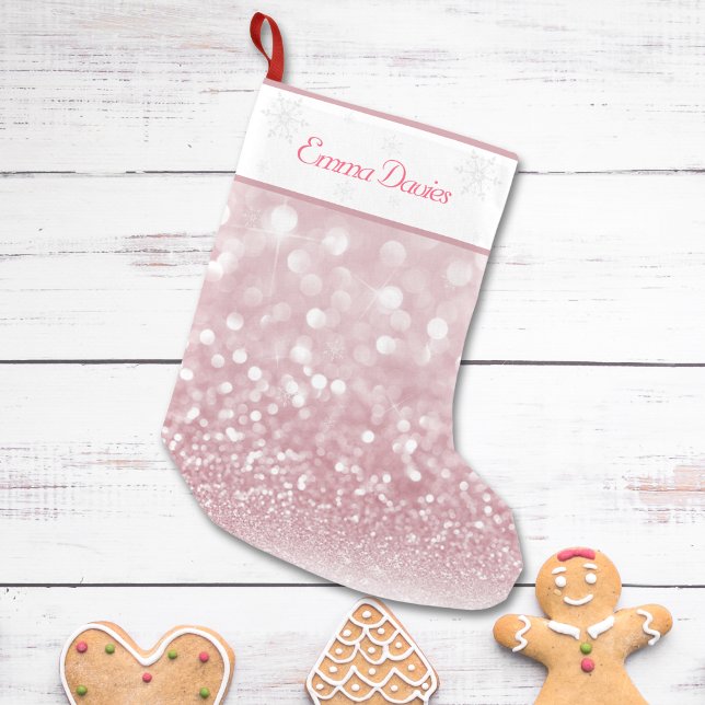 Rosa Gnistra Flicka Första jul Liten Julstrumpa (Pink Sparkle Baby Girl's First Christmas Small Christmas Stocking)