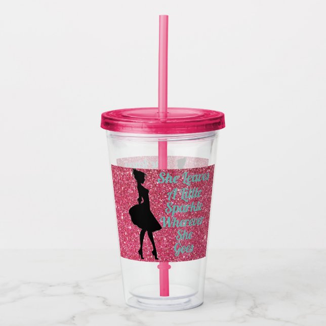 Rosa Gnistra Girl's Acrylic Kopp with Straw Take Away Mugg (Framsida)