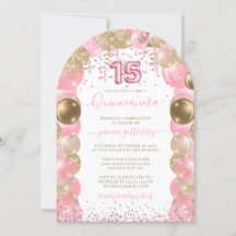 Rosa Gnistra Glam Quinceañera Balloon-inbjudan
