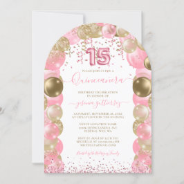 Rosa Gnistra Glam Quinceañera Balloon-inbjudan Inbjudningar