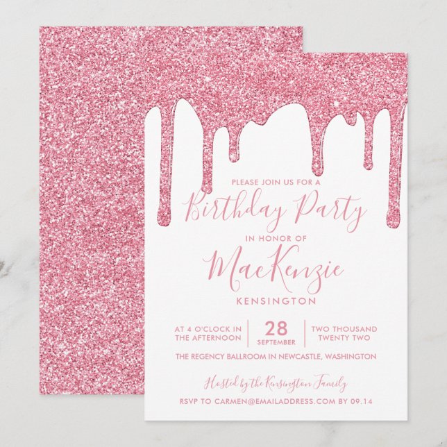  Rosa Gnistra Glitter Drivrutiner varje år på föde Inbjudningar (Fram/baksida)