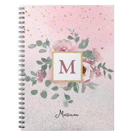 Rosa Gnistra Glitter Monogram Girl Daily Diary Anteckningsbok