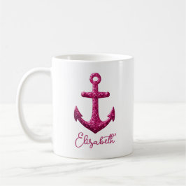 Rosa Gnistra Glitter Nautical Sailing Anchor Namn Kaffemugg