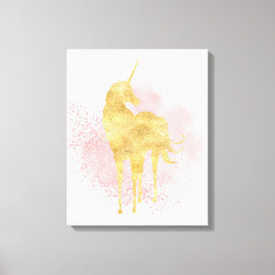 Rosa Gnistra Guld Unicorn Canvastryck