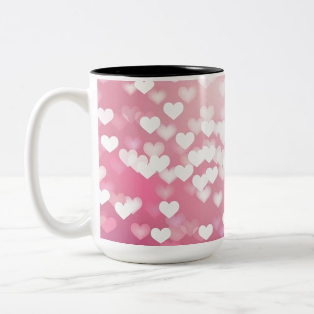 Rosa Gnistra Hearts Mönster Coffee Mugg (Vänster)