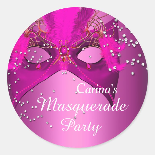 Rosa Gnistra MasqueraParty Sticker Runt Klistermärke (Framsida)