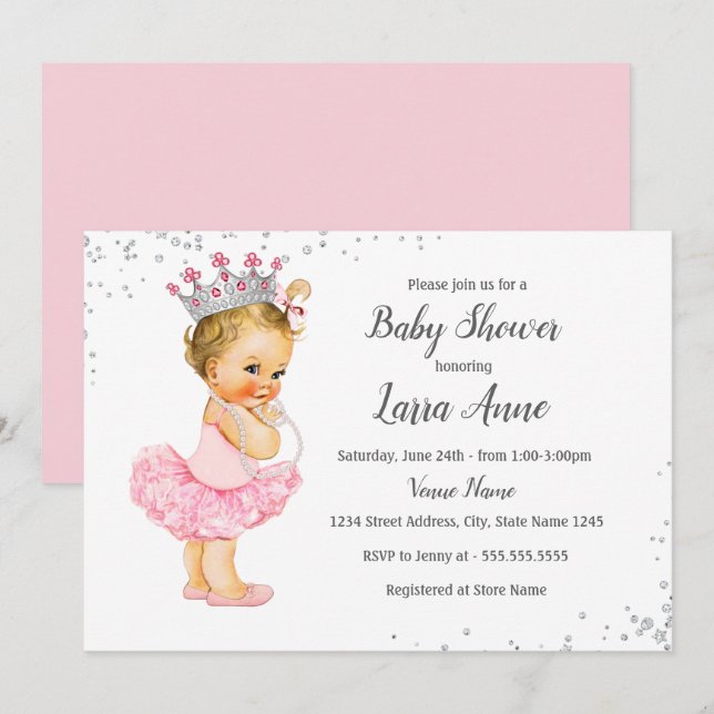 Rosa Gnistra Princess Baby Baby Shower-inbjudan Inbjudningar (Fram/baksida)