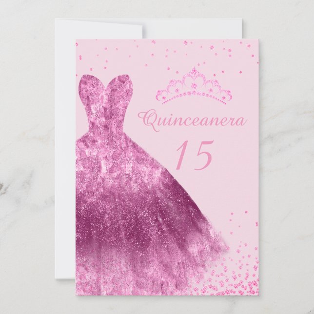 Rosa Gnistra Quinceanera 15:e Födelsedagsfesten Inbjudningar (Framsida)