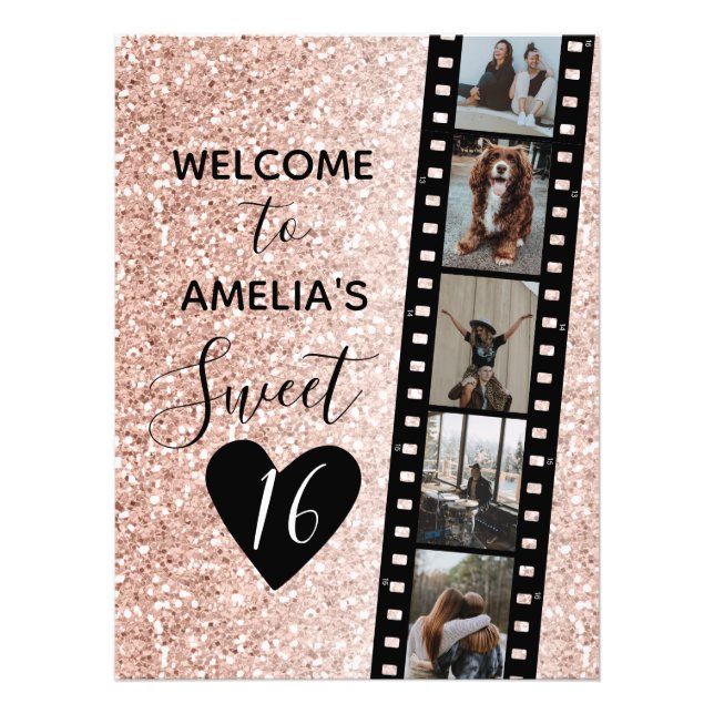 Rosa Gnistra Sweet 16 Birthday Välkommen Foto Sign (Framsidan)