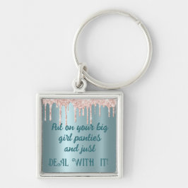 Rosa Gnistra/Teal-Big Girl-Handlar med det! Fyrkantig Silverfärgad Nyckelring